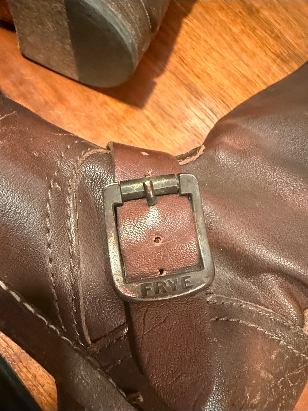 Frye Tall Buckle Veronica Slouch Leather Boot - Brown, Size 6.5-7, Buckle Damage - Picture 12 of 15
